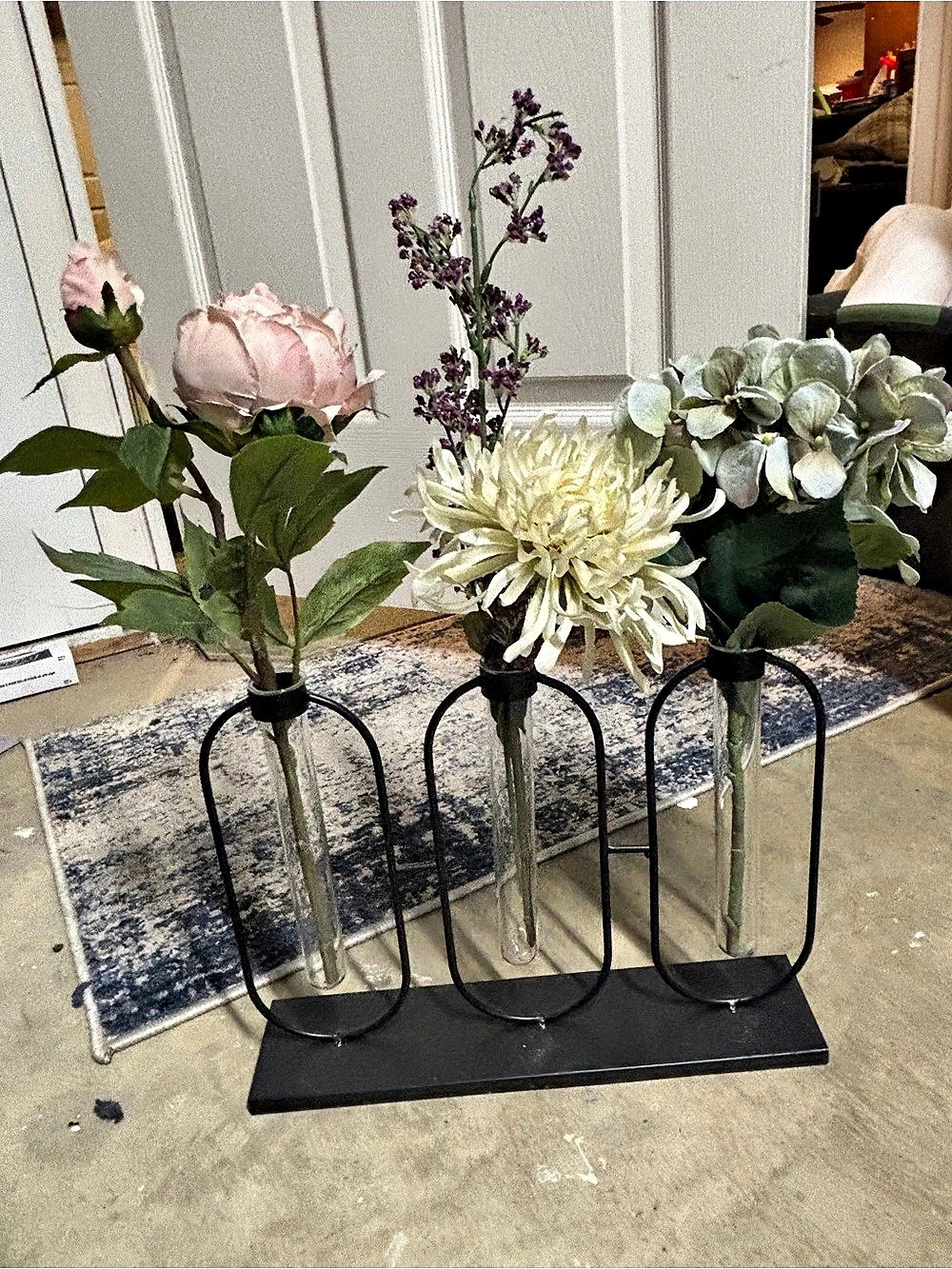 Faux Floral Arrangement Green & Pink Like New